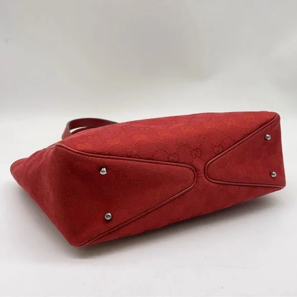 Gucci Red GG Canvas Tote with Leather Handles - Picture 11 of 14